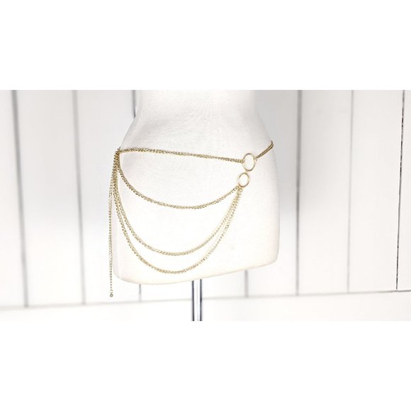 Gold metal layered hanging chain link dainty lightweight skinny belly chain belt - Picture 5 of 5